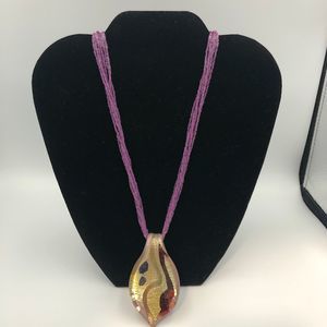 Purple Gold Beaded Glass Necklace